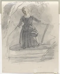 Girl Fishing on a Bridge