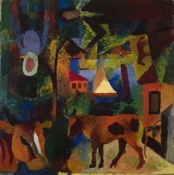 Landscape with Cows, Sailboat, and Painted-in Figures