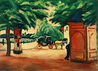 Horse-Drawn Carriage by a Park Lake