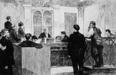 Bow Street Police Court Hall in London in 1884