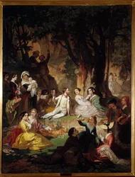 Tasting Champetre. Scene of picnic in bourgeois society