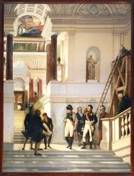 Napoleon I visits the staircase of the Louvre, accompanied by architects Percier and Fontaine