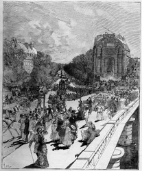 Defile students of the Ecole Polytechnique on the Place Saint Michel in Paris, June 24