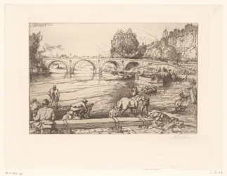 View of the Pont Marie with Figures in the Seine