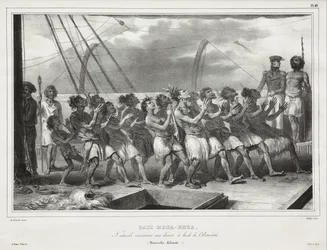 Houa-Houa Bay, Natives Performing a Dance on Board the Astrolabe (New Zealand)
