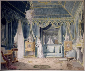 Boudoir de la reine Hortense de Beauharnais in 1811. Watercolour by Auguste Garneray. Private Collection