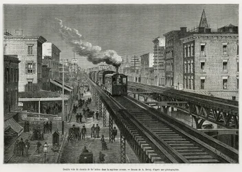 Double Track of the Airline Railway on Seventh Avenue, New York, New York. Edouard de Laveleye, in 1878-1879, Published in 