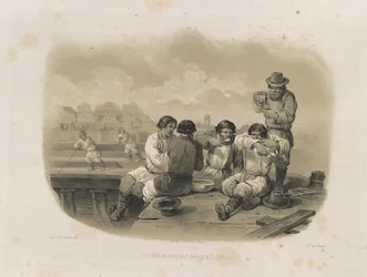 Builders on a boat From: The Construction of the Saint Isaacs Cathedral, 1845