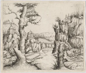 River Landscape with High Cliffs