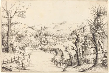 River Landscape with Wooden Bridge