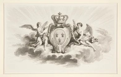 Royal Crest with Fleurs de Lis Flanked by Angels, 19th century reproduction