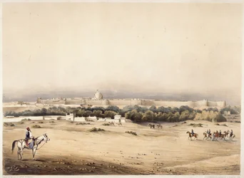 Sir Charles Napier in the foreground followed by his escort of Scinde horse, Hyderabad, c.1850