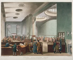 Interior View of Lloyds Subscription Room in the Royal Exchange, City of London, 1809