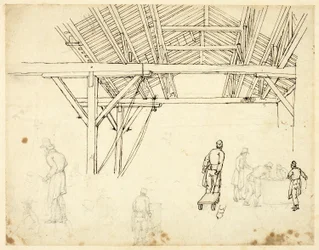 Rejected Study, Possibly for an Illustration of the Custom House, from Microcosm of London (recto); Sketches of Workers with Barrels (verso)