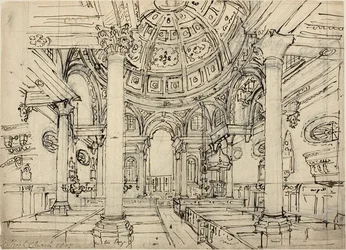 Study for Walbrook Church (recto); Sketches of Sailboats, Men and Dinghies (verso)