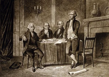 Leaders of the Continental Congress 1775: John Adams, Robert Morris, Alexander Hamilton, Thomas Jefferson, drawing by Augustus Tholey