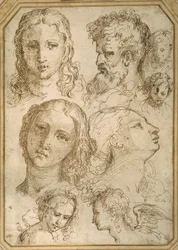 Head studies: a woman, an angel, a youth and a bearded man