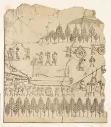 Assyrians Moving a Winged Bull on a Sledge (Kouyunjik), from Monuments of Nineveh, pub. 1849