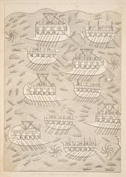 Enemies of the Assyrians taking refuge in ships, from Monuments of Nineveh