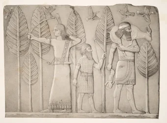 Huntsmen with Gazelle, hare & birds, from Monuments of Nineveh