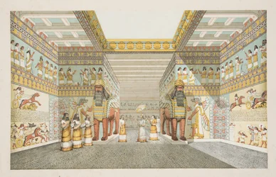 Reconstruction of the Hall of an Assyrian palace, from Monuments of Nineveh, pub. 1849