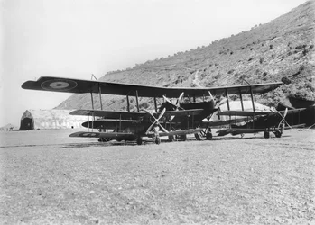 A Handley-Page 0400 Aircraft with Some Bristol Fighter Machines at the Aerodrome of the Australian Flying Corps at Haifa. Captain Ross Macpherson Smith Frequently Piloted This Aircraft, 1918