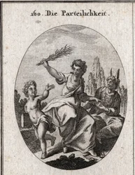Allegory of Bias. She Crowds Scales Under Her Feet and Gives a Reward to a Genie Richly Vetu but Whose Ignorance Is Characterized by Donkey Ears. She Hunts a Whip to Another Naked Genie but Whose Merit Is Drawn by a Laurel Wreath That He Carries on His Hea