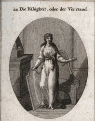 Allegory of capacity (or intelligence). The chameleon and the mirror are his attributes. Engraving in 