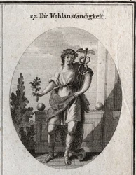 Allegory of decency. Young man with a lion