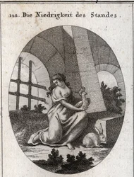 Allegory of Lowness. Its Attributes Are the Hoopoe That Feeds on Excrements and the Rabbit That Is a Shy Animal. Engraving in 
