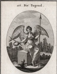 Allegory of Virtue. The Marble Cube on Which She Sits Desires the Solidity, and Its Spread Wings Mean That It Stands Above the Vulgar. Engraving in 