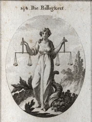 Allegory of Equity Holding Two Scales at the Same Height. Her Attribute is the Horn of Abundance to Show That She Rewards with Goodness After Having Rightly Cleared. Engraving in 