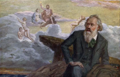 Postcard Depicting Johannes Brahms Composing His 1st Symphony Op.68