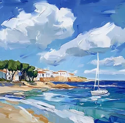 Mediterranean Beach Sailboat