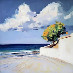 Orange Tree Coastal Scene
