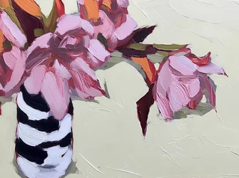Pink Flowers Striped Vase