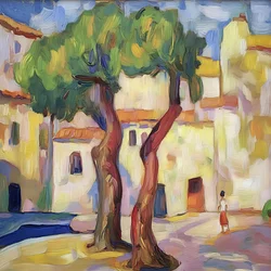 Sunlit Village Trees