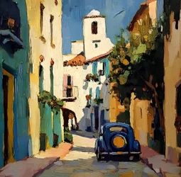 Sunny Village Blue Car