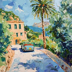 Vintage Car Coastal View