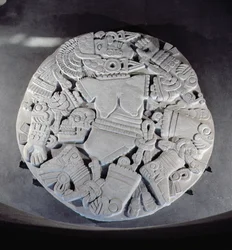 Carving of the dismemberment of the moon goddess Coyolxauhqui, found at the foot of the twin pyramid in Tenochtitlan, Late Post Classic Period (1300-1521)