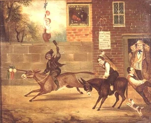 A Donkey Race outside the Cock and Bottle Inn