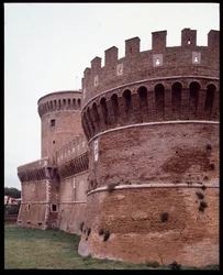 Medieval art: view of the castle of Pope Julius II realized by architect Baccio Pontelli, Gregoriopoli