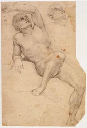 Seated Male Model Chained to a Rock and a Study for His Head