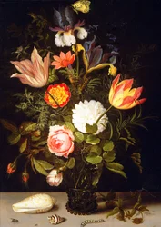 Still Life of Flowers in a Roemer with Two Shells