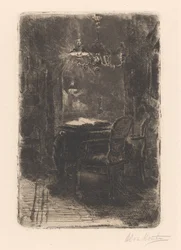 Interior with Mirror and Table with Open Book