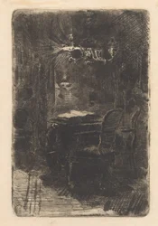 Interior with Mirror and Table with Open Book