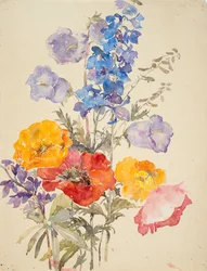 Yellow, Red, and Blue Flowers