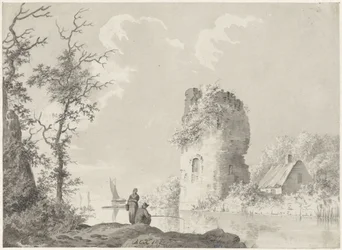 River Landscape with Tower and Angler