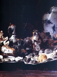 Exotic Still Life with Monkey and Chinese Porcelain