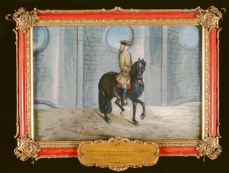 No. 17 A Dark Bay Horse of the Spanish Riding School Performing a Shoulder-In Dressage Step